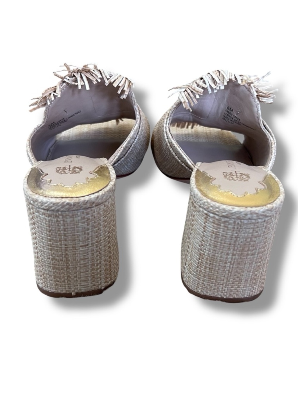 ANTONIO MELANI Natural Raffia Knot Fringe Mule Heels Size: 6M tan - Picture 4 of 8